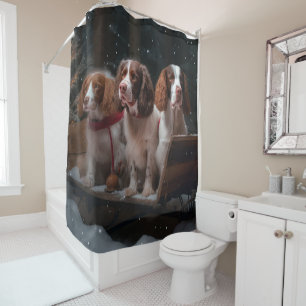 Rideaux De Douche Bretagne Spaniel Snowy Sleigh Décor de Noël