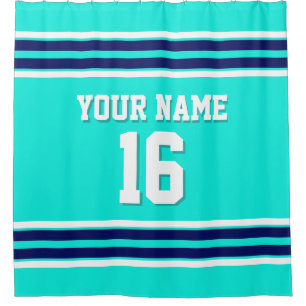 Rideaux De Douche Bright Aqua avec Marine White Stripes Sports Jerse