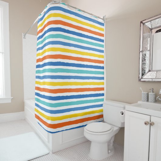 Rideaux De Douche Bright Beach Striped Motif (En situation)