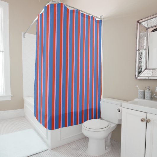 Rideaux De Douche Bright Blue Red Pink Retro Stripe Pattern (En situation)