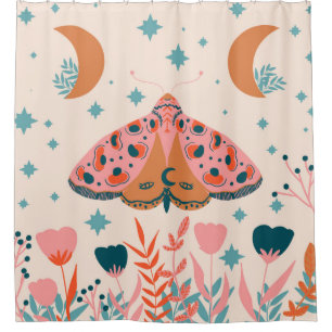 Rideaux De Douche Bright Folk art Moths motif