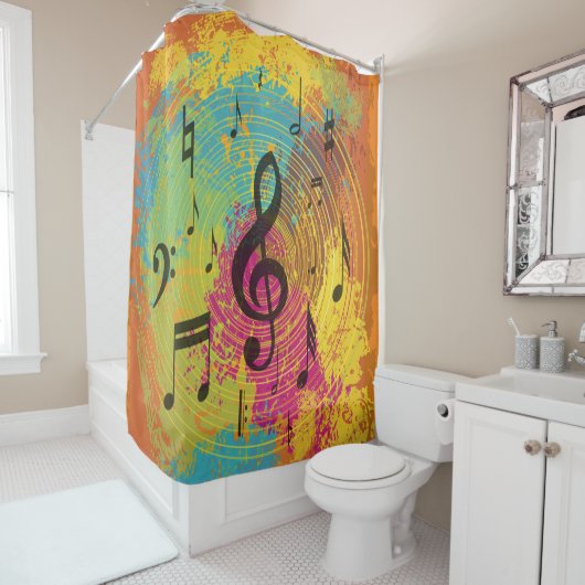 Rideaux De Douche Bright Music Notes sur l'explosion des couleurs (En situation)