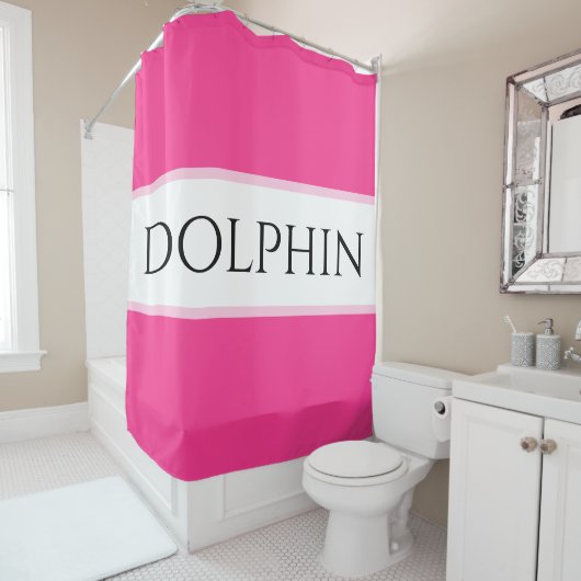 Rideaux De Douche Bright Tropical Rose White Stripes DOLPHIN Texte (En situation)