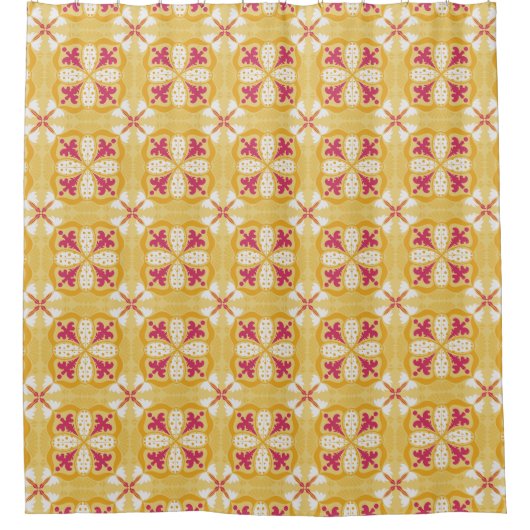 Rideaux De Douche bright yellow pattern with red and white floral (Devant)