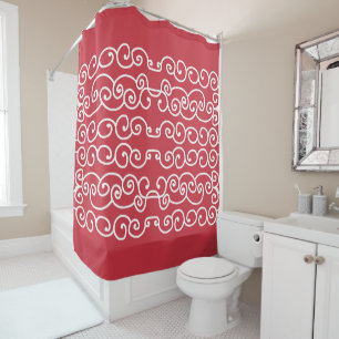 Rideaux De Douche Brique rouge avec des défilés blancs