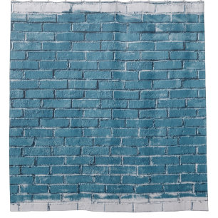 Rideaux De Douche Briques de béton gris peintes en bleu