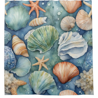 Rideaux De Douche Brise Océanique Aquarelle : Coquillage et Étoile d