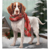 Rideaux De Douche Brittany Spaniel Dog à Noël de neige (Devant)
