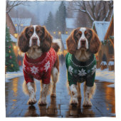 Rideaux De Douche Brittany Spaniel Dogs Christmas Snow Holiday (Devant)