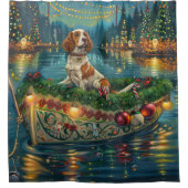 Rideaux De Douche Brittany Spaniel Noël Festive Voyage (Devant)
