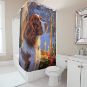 Rideaux De Douche Brittany Spaniel with Christmas Lights Holiday  (En situation)