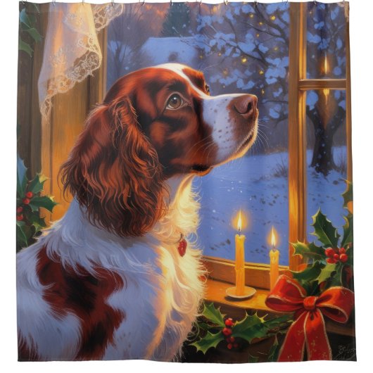 Rideaux De Douche Brittany Spaniel with Christmas Lights Holiday  (Devant)