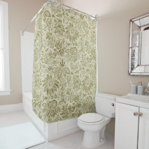 Rideaux De Douche Brodé botanique toile florale motif vert sauge
