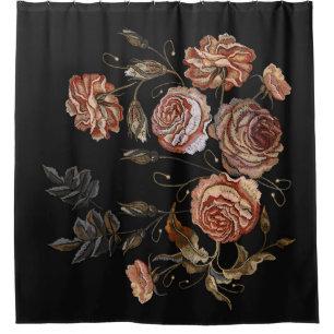 Rideaux De Douche Broderie classique bourgeons vintages de motif ros