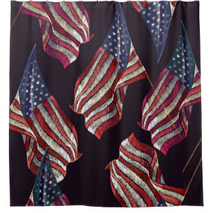 Rideaux De Douche Broderie du drapeau américain : motif patriotique.