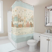 Rideaux De Douche Broderie Noël Snowy Village scène (En situation)