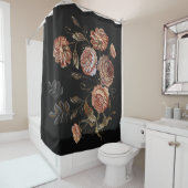 Rideaux De Douche Broderie vintage : roses sur noir. (En situation)