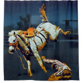 Rideaux De Douche Bronco s'opposant blanc et cowboy au rodéo (Devant)