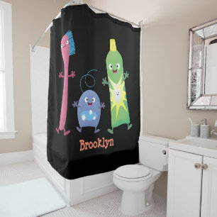 Rideaux De Douche Brosse à dents mignonne dentifrice dentaire soie d