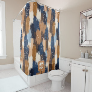 Rideaux De Douche Brosses Abstraites en bleu, blanc et Brown (2)