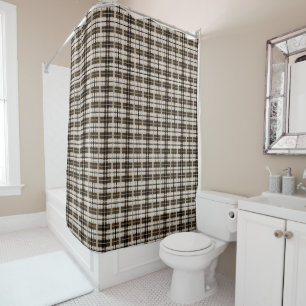 Rideaux De Douche Brown Beige Blanc Primitive Plaid