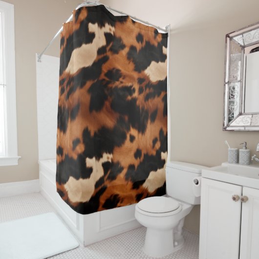 Rideaux De Douche Brown Black Cream Cowhide Western (En situation)