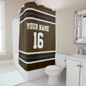 Rideaux De Douche Brown foncé noir blanc rayures sport Jersey (En situation)