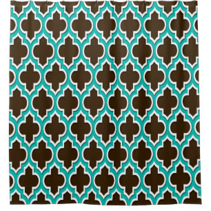 Rideaux De Douche Brown foncé Turquoise blanc XL marocain #4DS