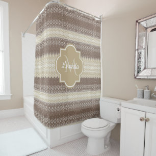 Rideaux De Douche Brown neutre et Motif Tan Knit portant le nom