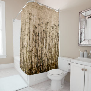 Rideaux De Douche Brown Tan séché Plantes Primitif En vichy Rustique