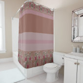 Rideaux De Douche Browns et rose avec design floral (En situation)