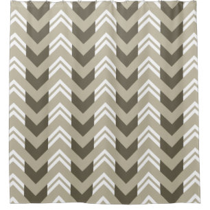 Rideaux De Douche Brun moderne, beige, motif blanc de Chevron