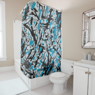 Rideaux De Douche Brush bleu et noir Abstrait