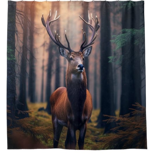 Rideaux De Douche Buck Dans La Forêt (Devant)
