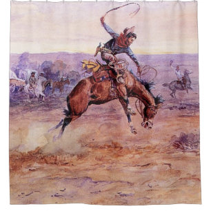 Rideaux De Douche « Bucking Bronco » Cowboy Art de Charles Russell