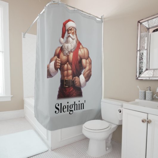 Rideaux De Douche Buff Santa Claus Muscles d'entraînement Salle de g (En situation)