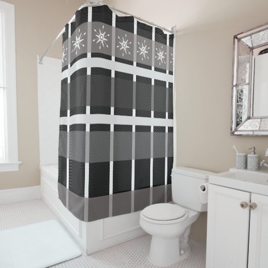 Rideaux De Douche Buffalo de flocon de neige Plaid Noir Noël (En situation)