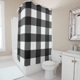 Rideaux De Douche Buffalo noir et blanc À damiers Carrés