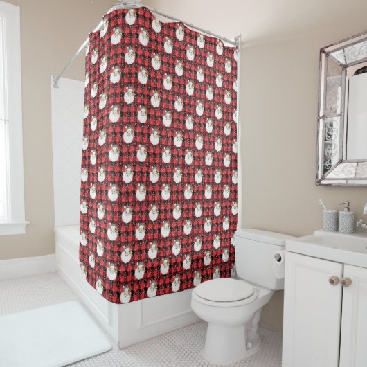 Rideaux De Douche Buffalo Plaid Père Noël avec Snowflakes & Stars (En situation)