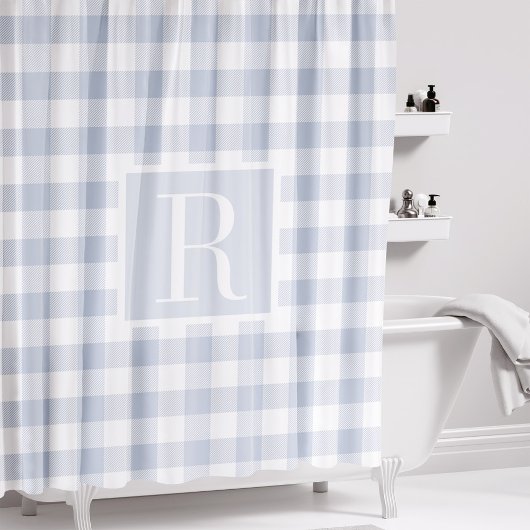 Rideaux De Douche Buffle check monogram bleu poussiéreux