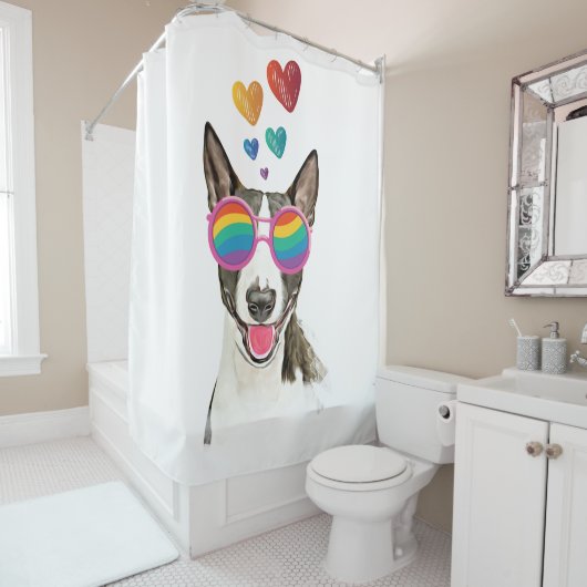 Rideaux De Douche Bull Terrier Chien avec Coeurs Saint-Valentin (En situation)