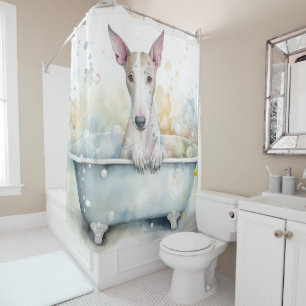 Rideaux De Douche Bull Terrier Dans Baignoire Aquarelle Chien Art