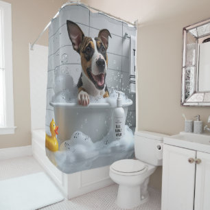 Rideaux De Douche Bull Terrier Débraillé Endormi Mignon Drôle