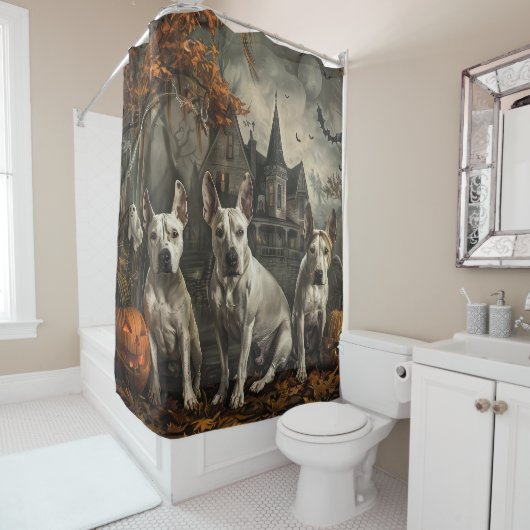 Rideaux De Douche Bull Terrier Halloween Night Doggy Délice (En situation)
