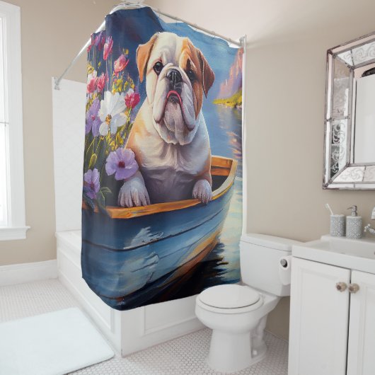 Rideaux De Douche Bulldog anglais sur une pagaie : une aventure Pitt (En situation)