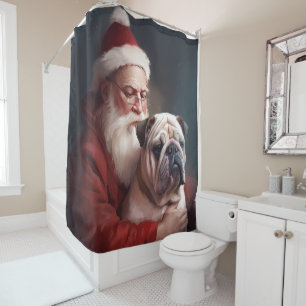 Rideaux De Douche Bulldog avec le Père Noël Festif Noël
