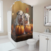 Rideaux De Douche Bulldog Chiot Automne Citrouille de plaisir (En situation)