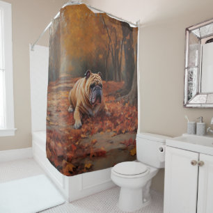 Rideaux De Douche Bulldog en automne Feuilles automne Inspire