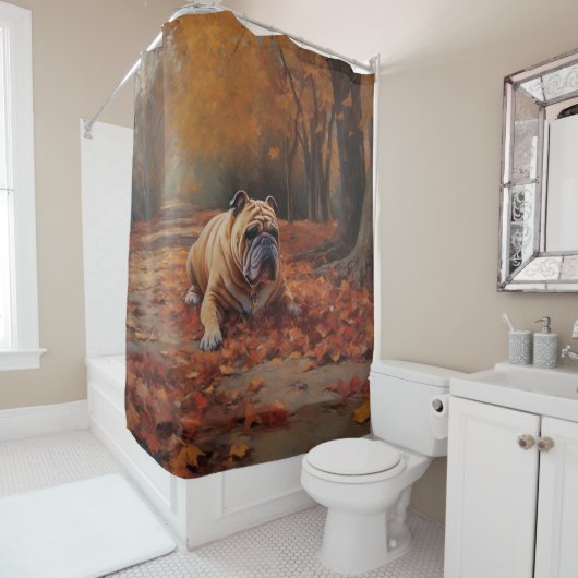Rideaux De Douche Bulldog en automne Feuilles automne Inspire (En situation)