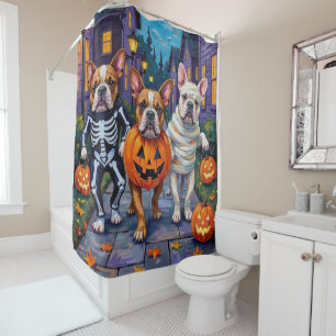 Rideaux De Douche Bulldogs faisant du porte-à-porte pour Halloween e